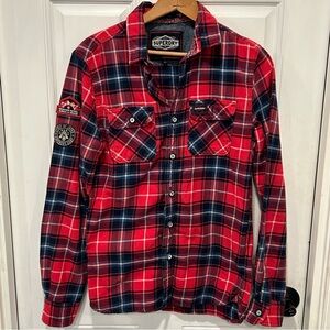 Superdry Men’s Lumberjack Lite Flannel Shirt, Red Plaid, Size Small